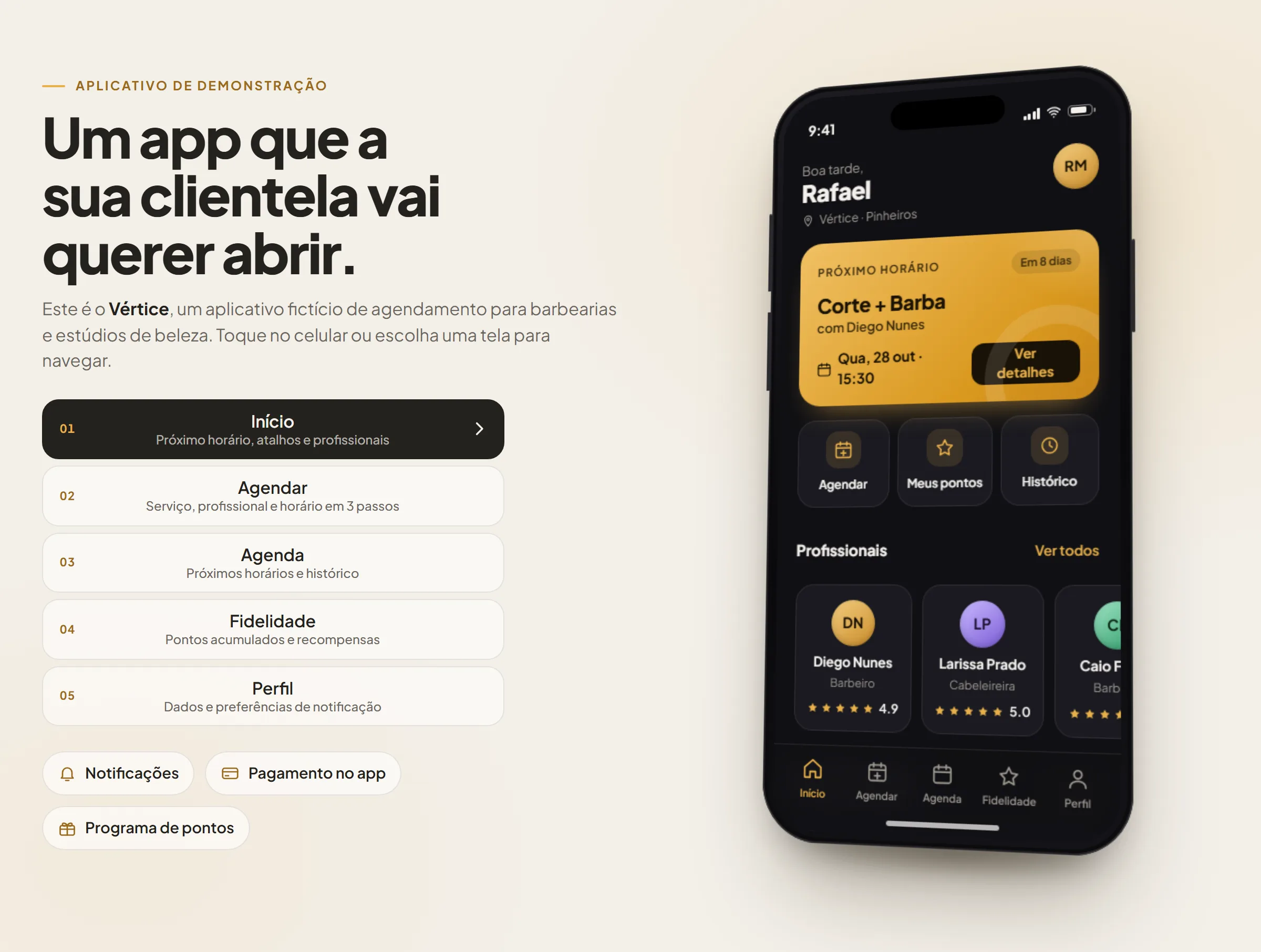 Prévia do aplicativo Vértice
