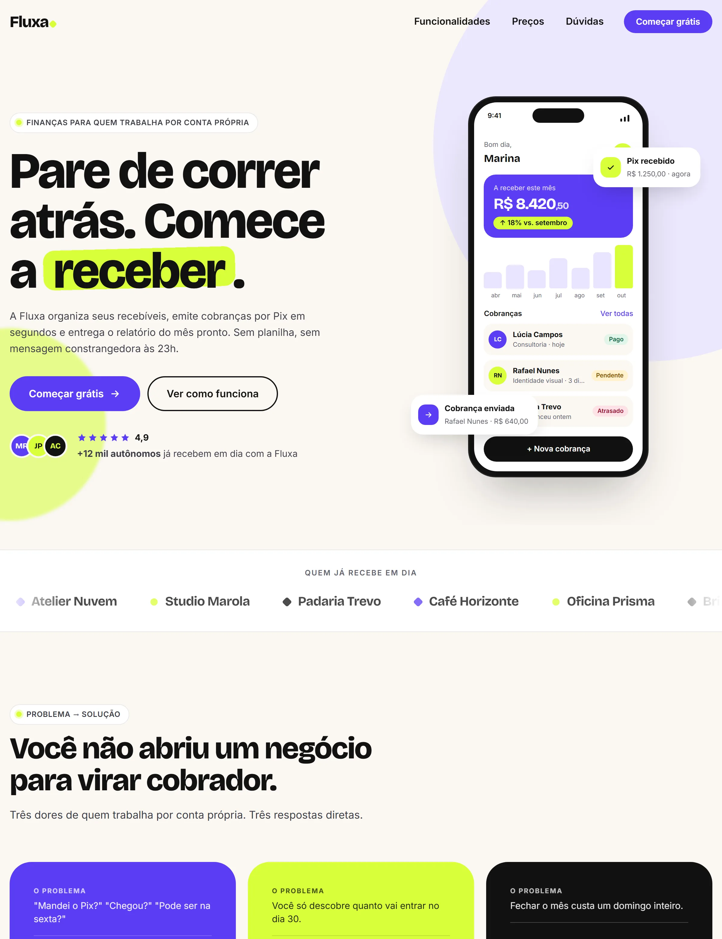 Prévia da landing page Fluxa